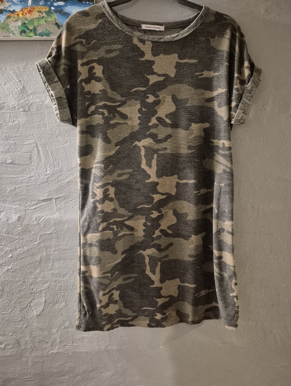 Caution To The Wind Camo Mini Dress in Olive & Tan